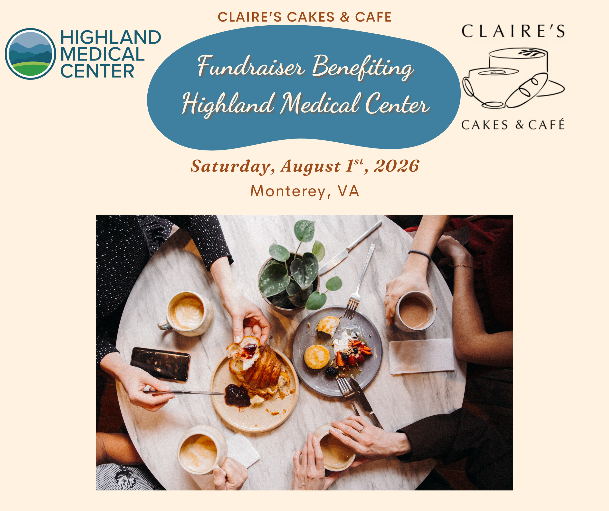 HMC Fundraiser at Claire’s Cakes &amp; Cafe on Saturday, August 1st, 2026
