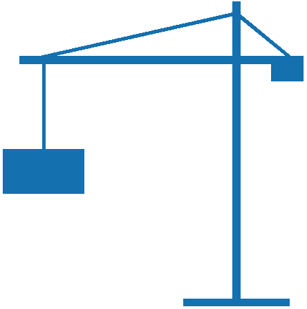 A simplistic graphic of a crane hoisting an object.