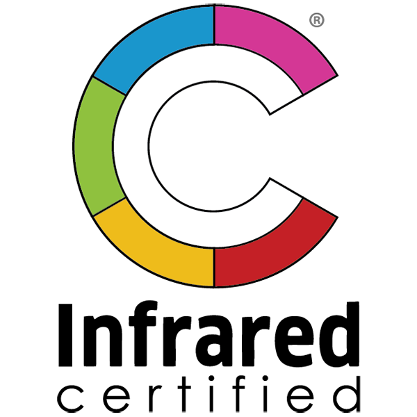 Colorful letter C with segments in blue, pink, red, yellow, green, and teal, with text that says Infrared Certified..