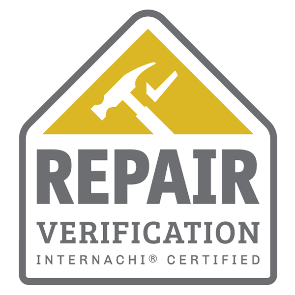 A badge with a hammer and a checkmark, the words 'REPAIR VERIFICATION,' and 'INTERNACHI CERTIFIED' at the bottom.