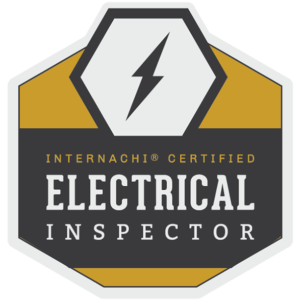 Badge with a lightning bolt symbol and the text 'Internachi Certified Electrical Inspector.'