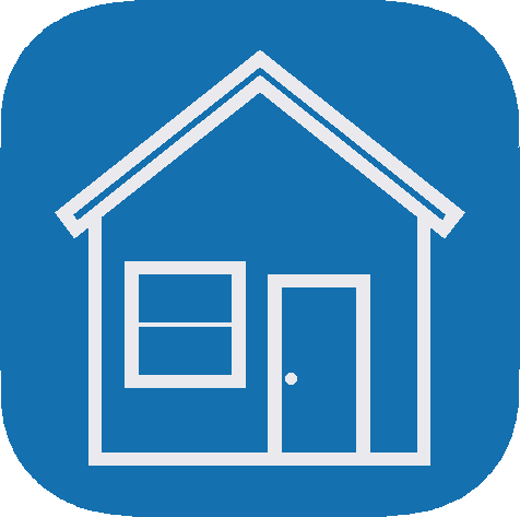 A digital image of a house with a door, a window, and gable style roof.