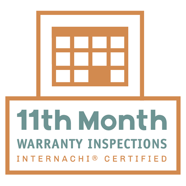 Certification badge for 11th month warranty inspections, InterNACHI® certified, featuring a stylized calendar icon.