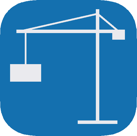 I simplistic digital image representing a crane hoisting a load of construction materials.