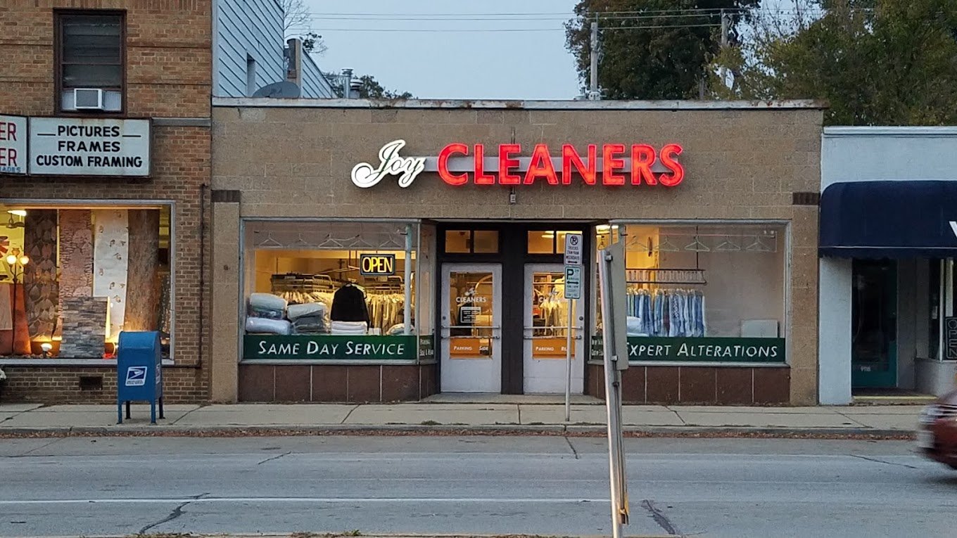 Joy Cleaners storefront offering dry cleaning and alterations in Milwaukee area.