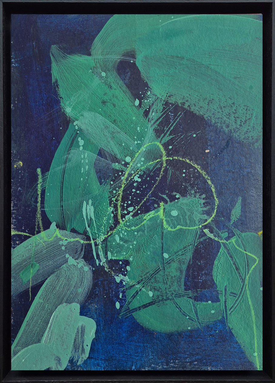   Abstract Exploration I      acrylic and oil pastel on board, 32 x 44.5 x 4.5 cm (framed), 2025