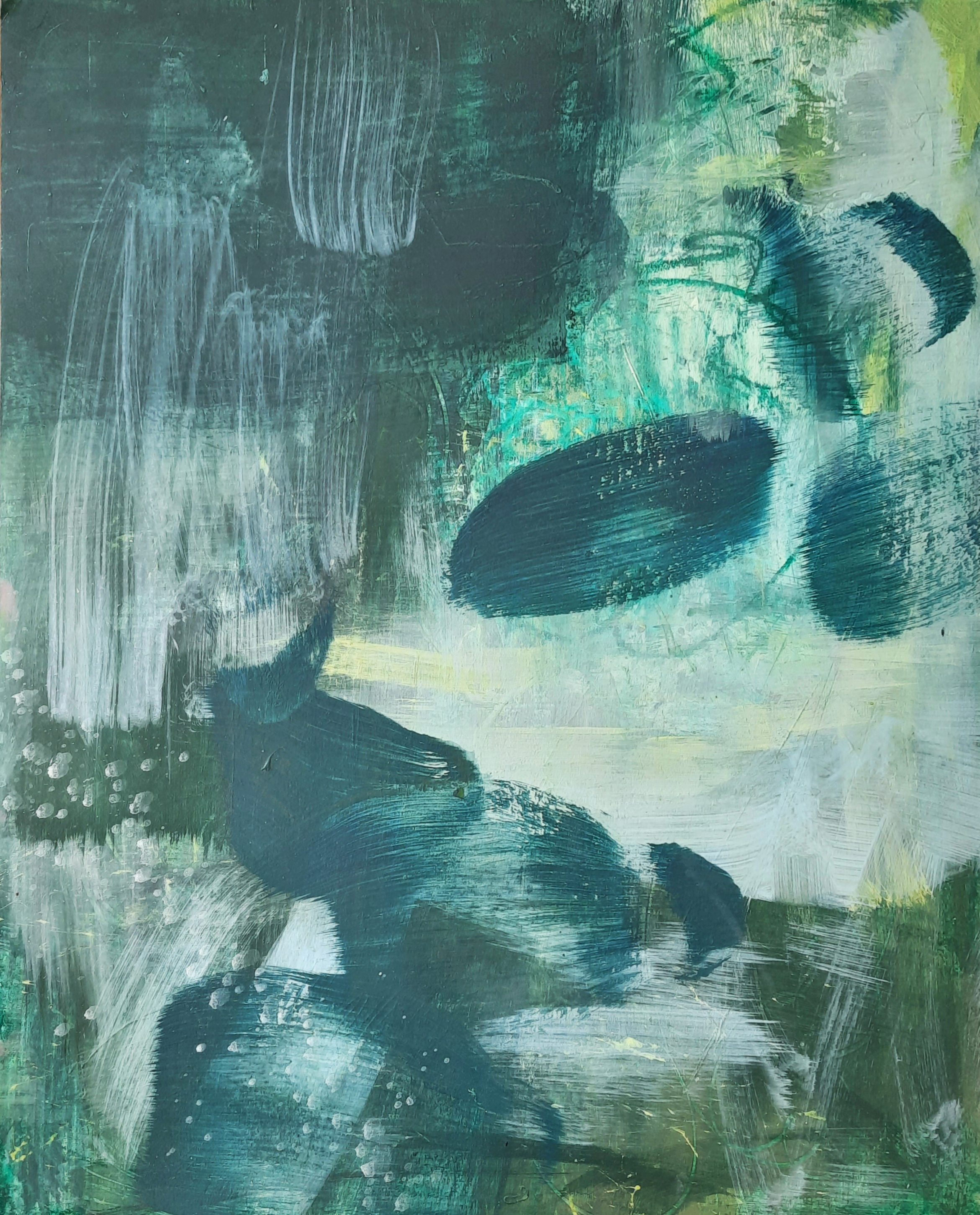 Leaves in the Breeze,  acrylic and oil pastel on cardboard, 40.5 x 51 cm , 2024