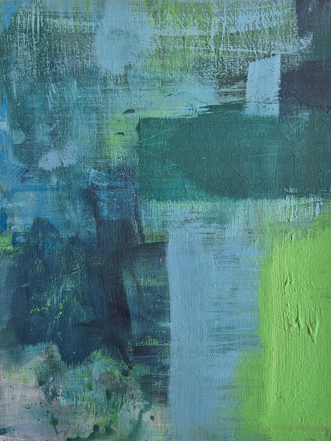 Reflections in the pond II,  acrylic on paper, 24 x 32 cm, 2025