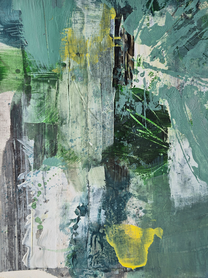 Reflections in the pond I,  acrylic and charcoal on paper, 24 x 32 cm, 2025