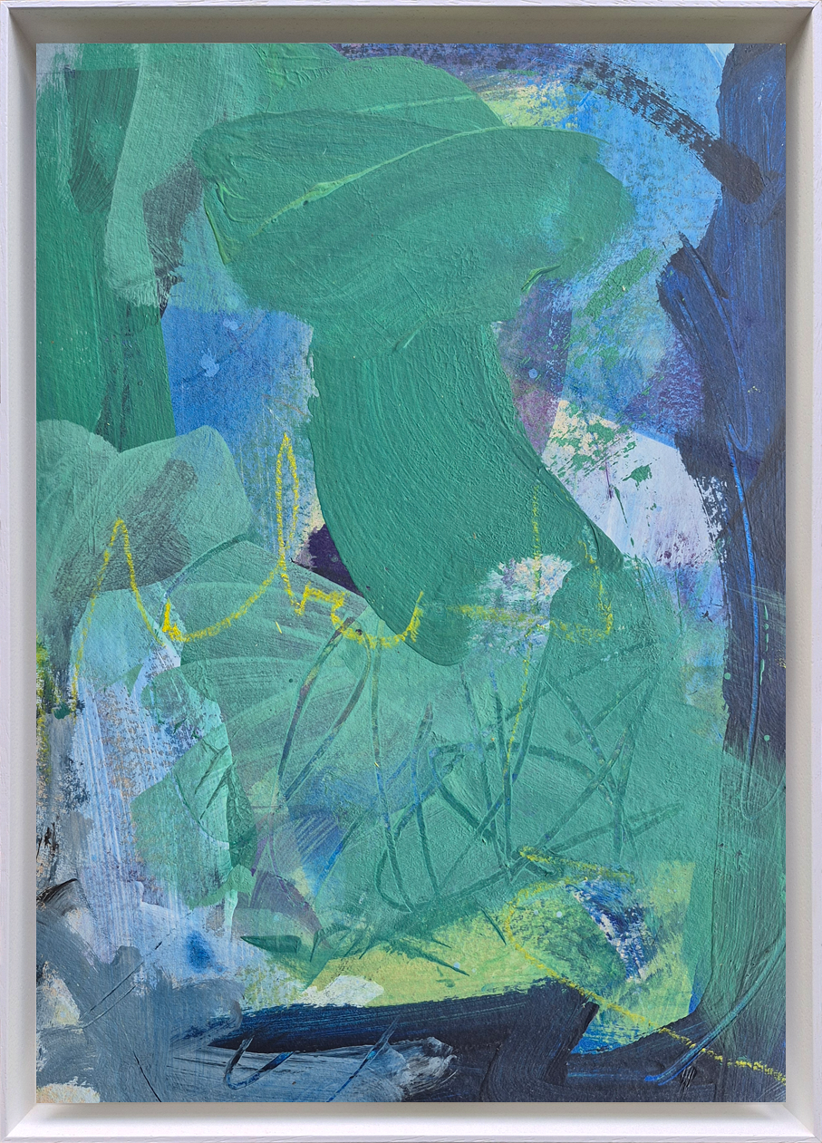   Abstract Exploration III      acrylic and oil pastel on board, 32 x 44.5 x 4.5 cm (framed), 2025