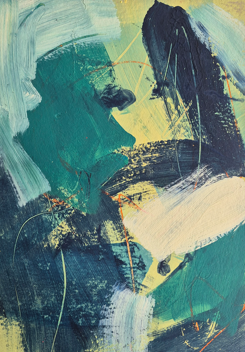 Abstract Exploration II,  acrylic and oil pastel on cardboard, 29.5 x 41.5 cm, 2025