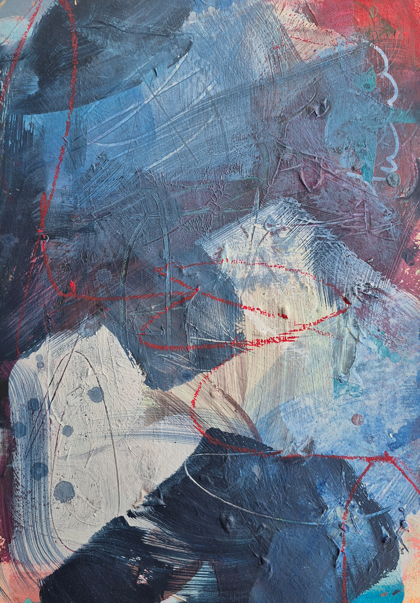 Abstract Exploration IV,  acrylic and oil pastel on cardboard, 29.5 x 41.5 cm, 2025