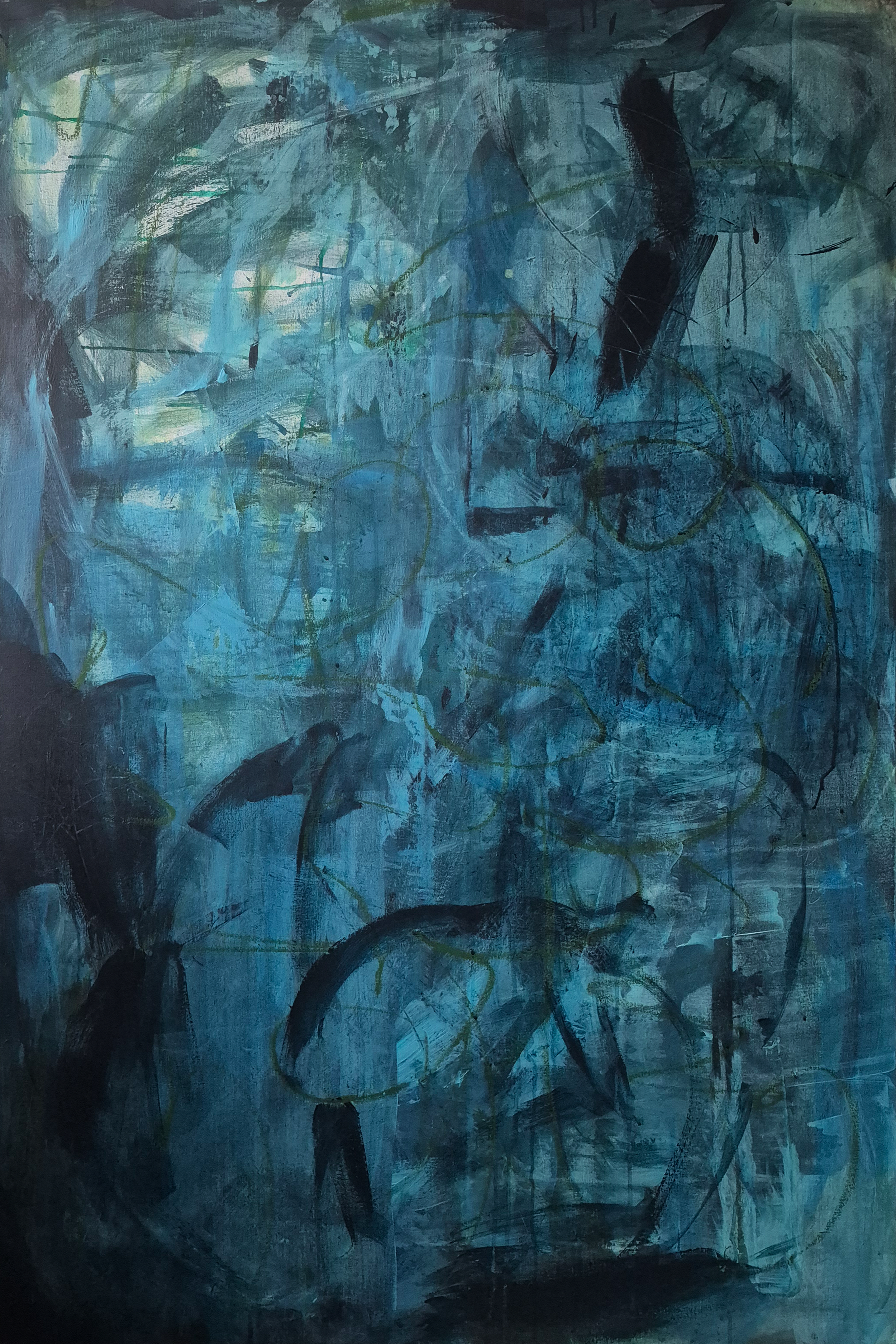   Out of the Blue,  acrylic on stretched canvas, 150 x 100 x 2.5 cm, 2025 now showing at  The Rule of Three, abstract painting collective group show at Pictorem Gallery, London, UK