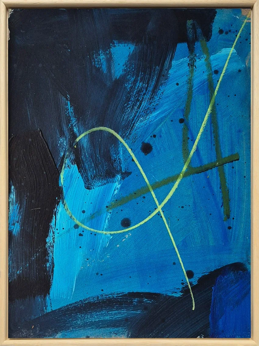   Constellation IV     acrylic and oil pastel on board, 30 x 40 (framed), 2025, available to purchase