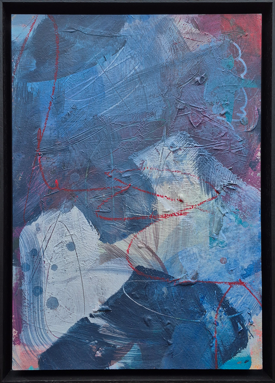   Abstract Exploration V      acrylic and oil pastel on board, 32 x 44.5 x 4.5 cm (framed), 2025