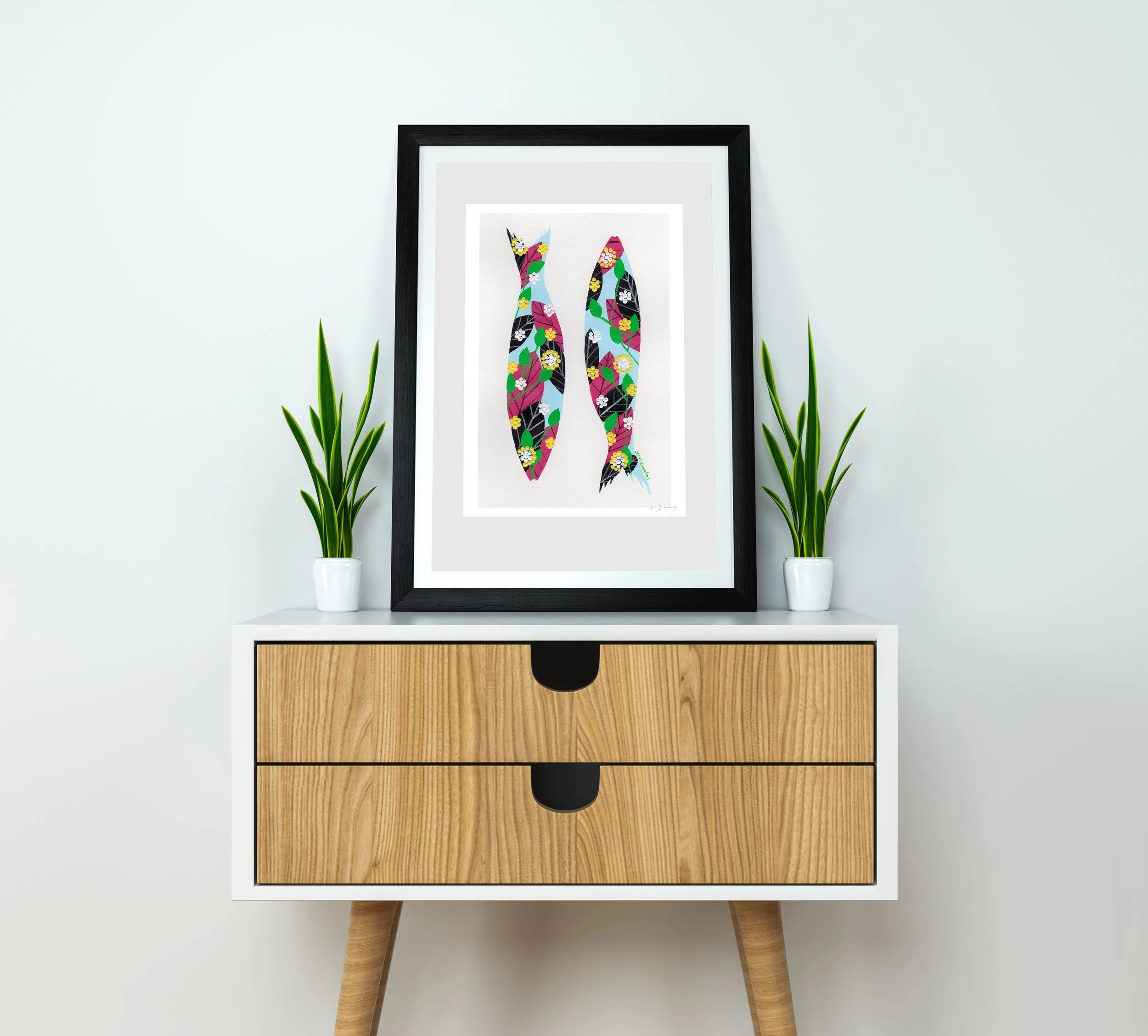 Sardines (Aqua Blue #3) - Fine art print by Lis Gonçalves. A modern and colourful take on a famous Portuguese icon.