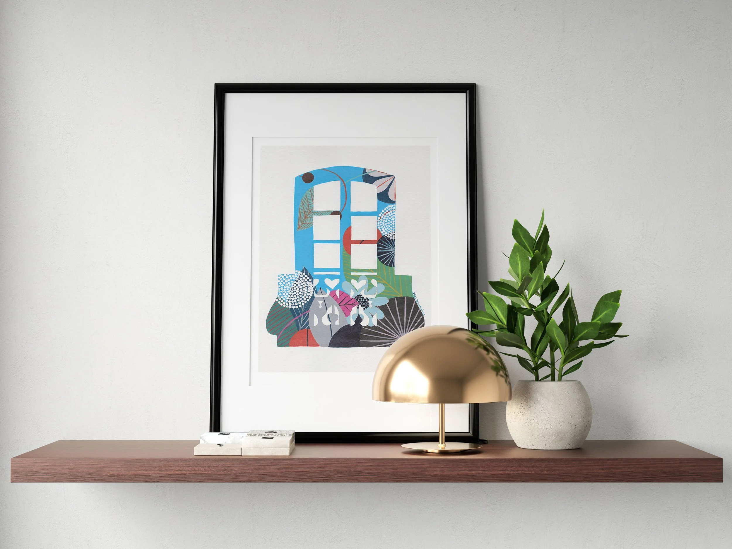 Lisbon Balcony (Blue) - Fine art print by Lis Gonçalves. A modern and colourful take on a famous Portuguese icon.