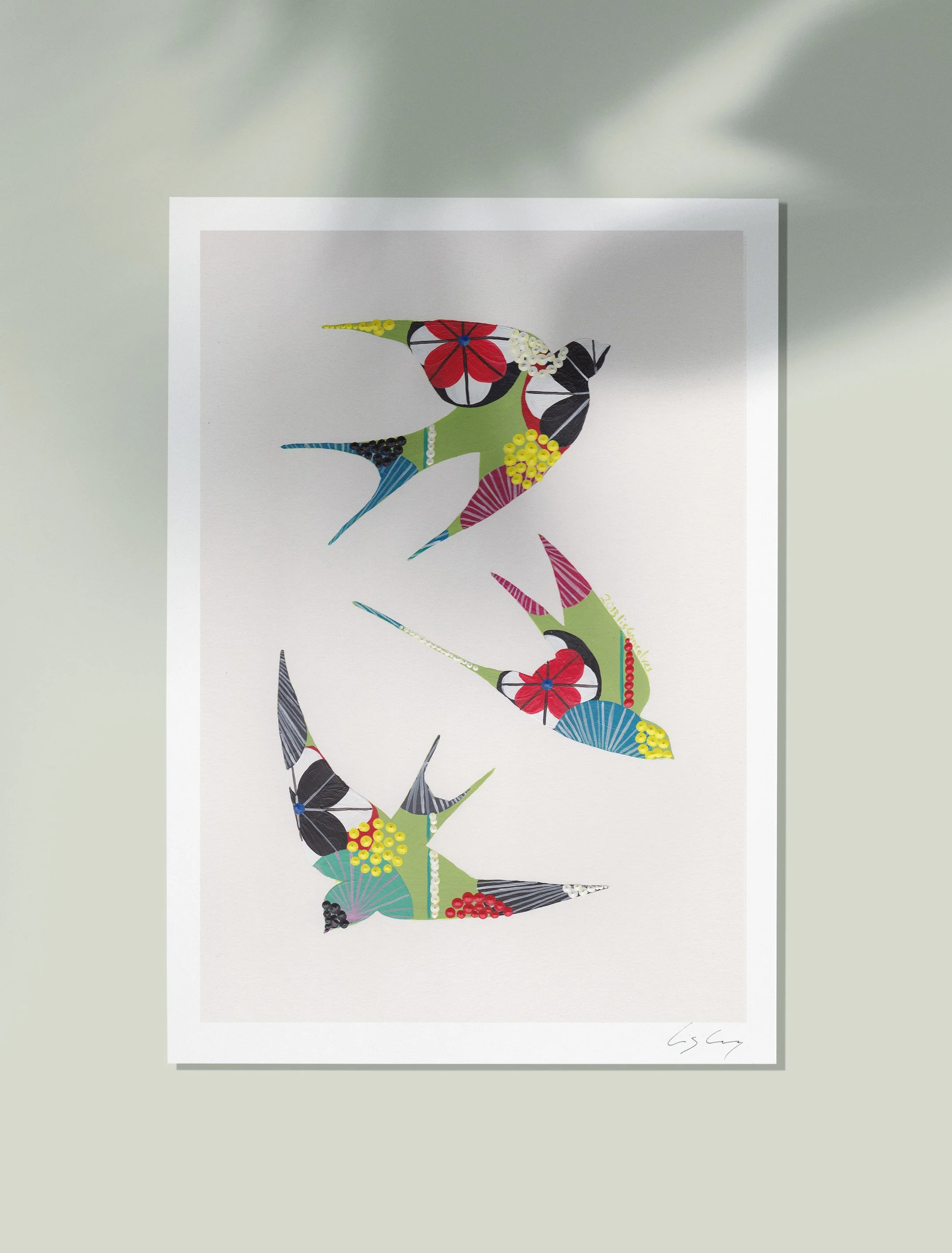 Swallows (Green #1) - Fine art print by Lis Gonçalves. A modern and colourful take on a famous Portuguese icon.