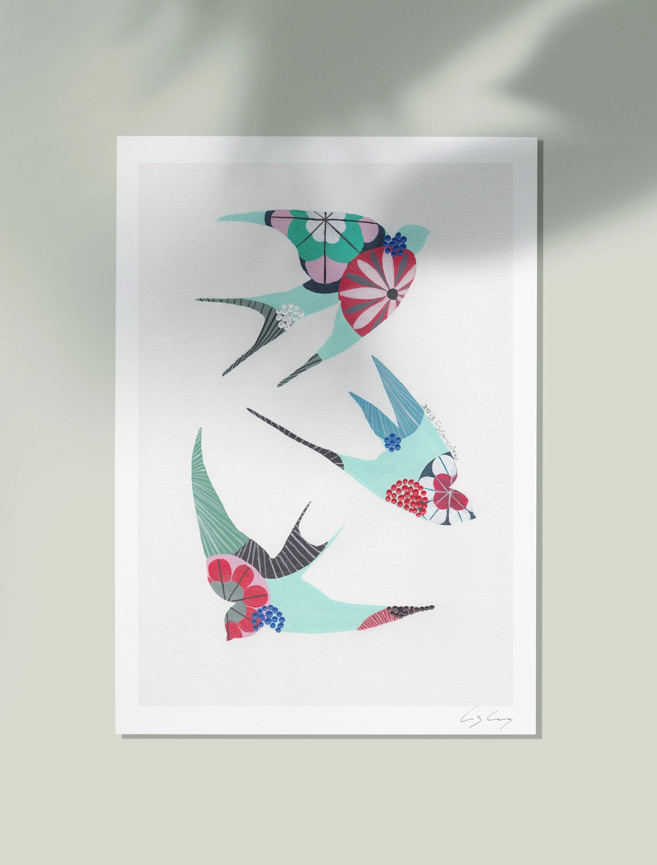 Swallows (Aqua #1) - Fine art print by Lis Gonçalves. A modern and colourful take on a famous Portuguese icon.