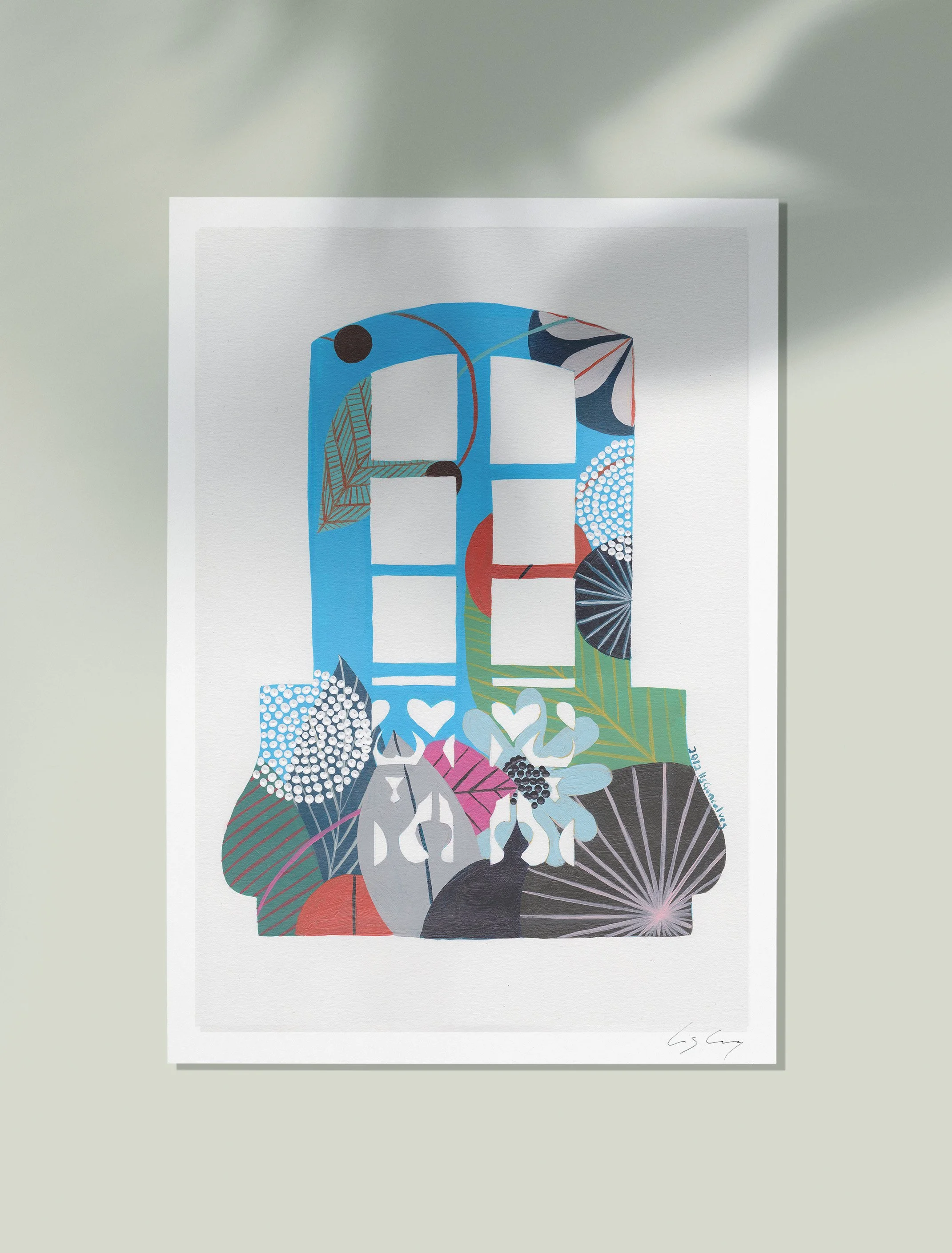 Lisbon Balcony (Blue) - Fine art print by Lis Gonçalves. A modern and colourful take on a famous Portuguese icon.