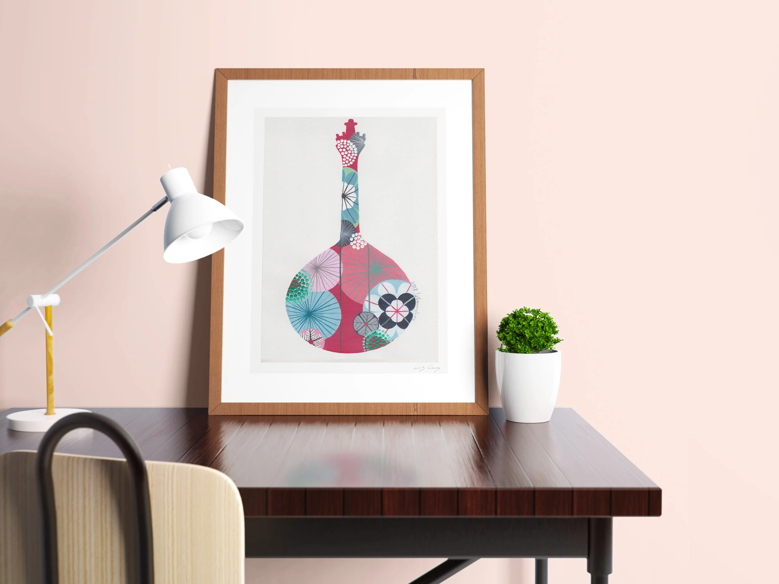 Portuguese Guitar (Crimson) - Fine art print by Lis Gonçalves. A modern and colourful take on a famous Portuguese icon.