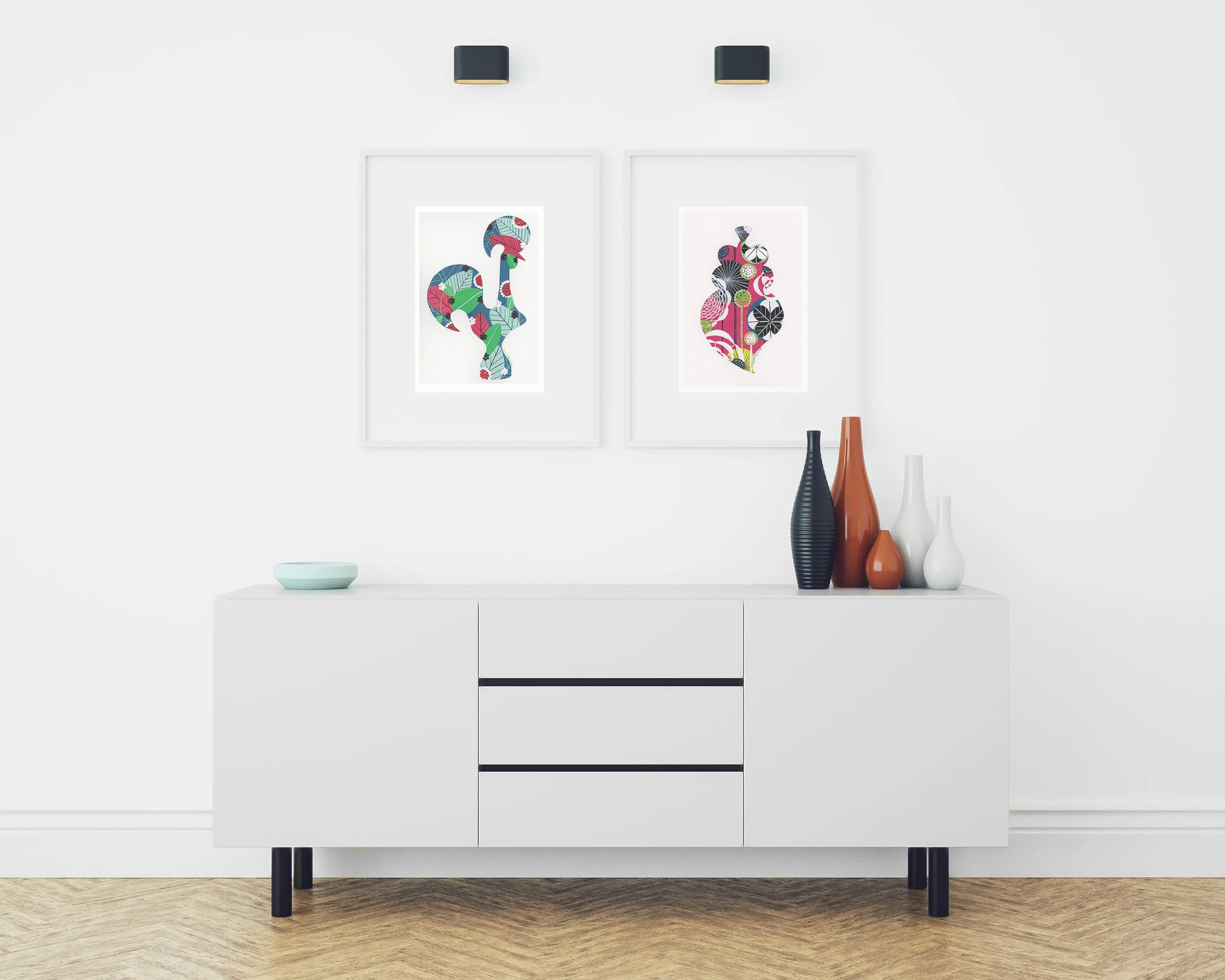 Portuguese Rooster (Blue #2) - Fine art print by Lis Gonçalves. A modern and colourful take on a famous Portuguese icon.