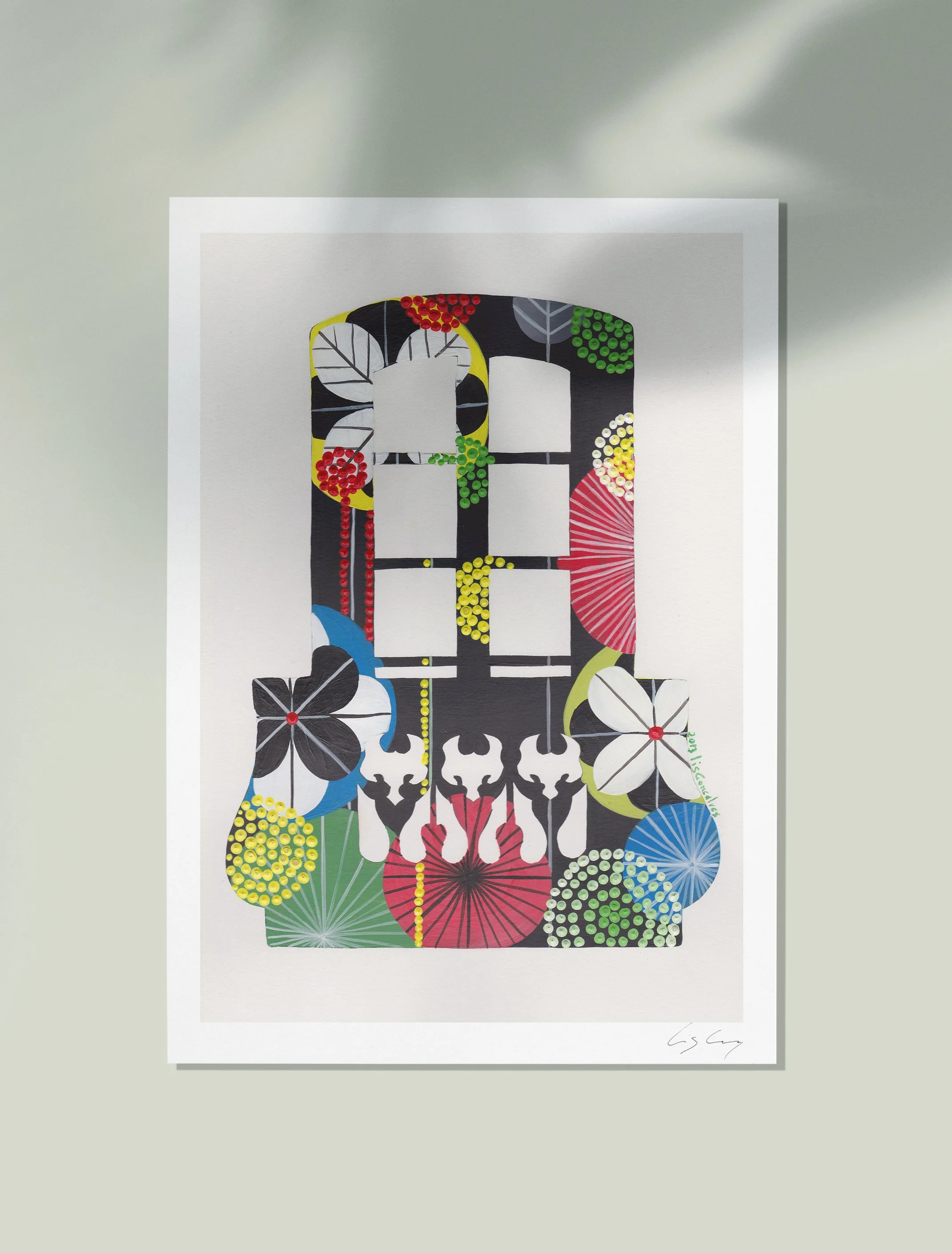 Lisbon Balcony (Black) - Fine art print by Lis Gonçalves. A modern and colourful take on a famous Portuguese icon.