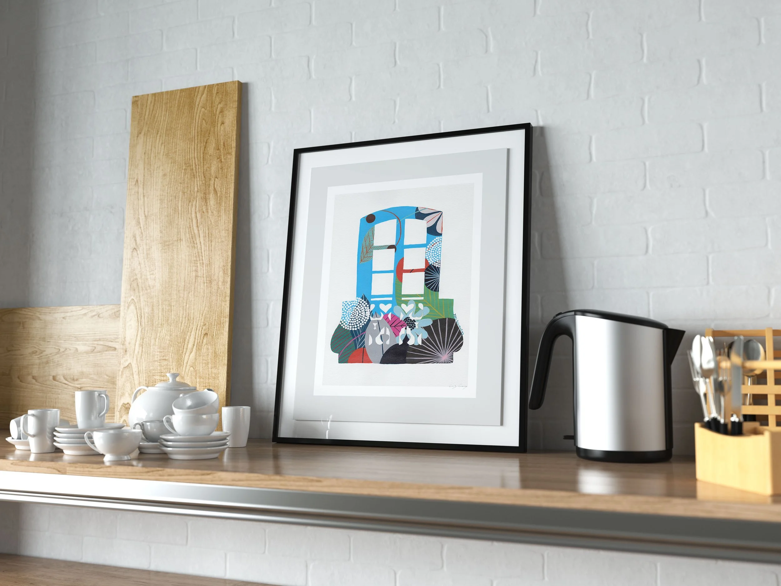 Lisbon Balcony (Blue) - Fine art print by Lis Gonçalves. A modern and colourful take on a famous Portuguese icon.