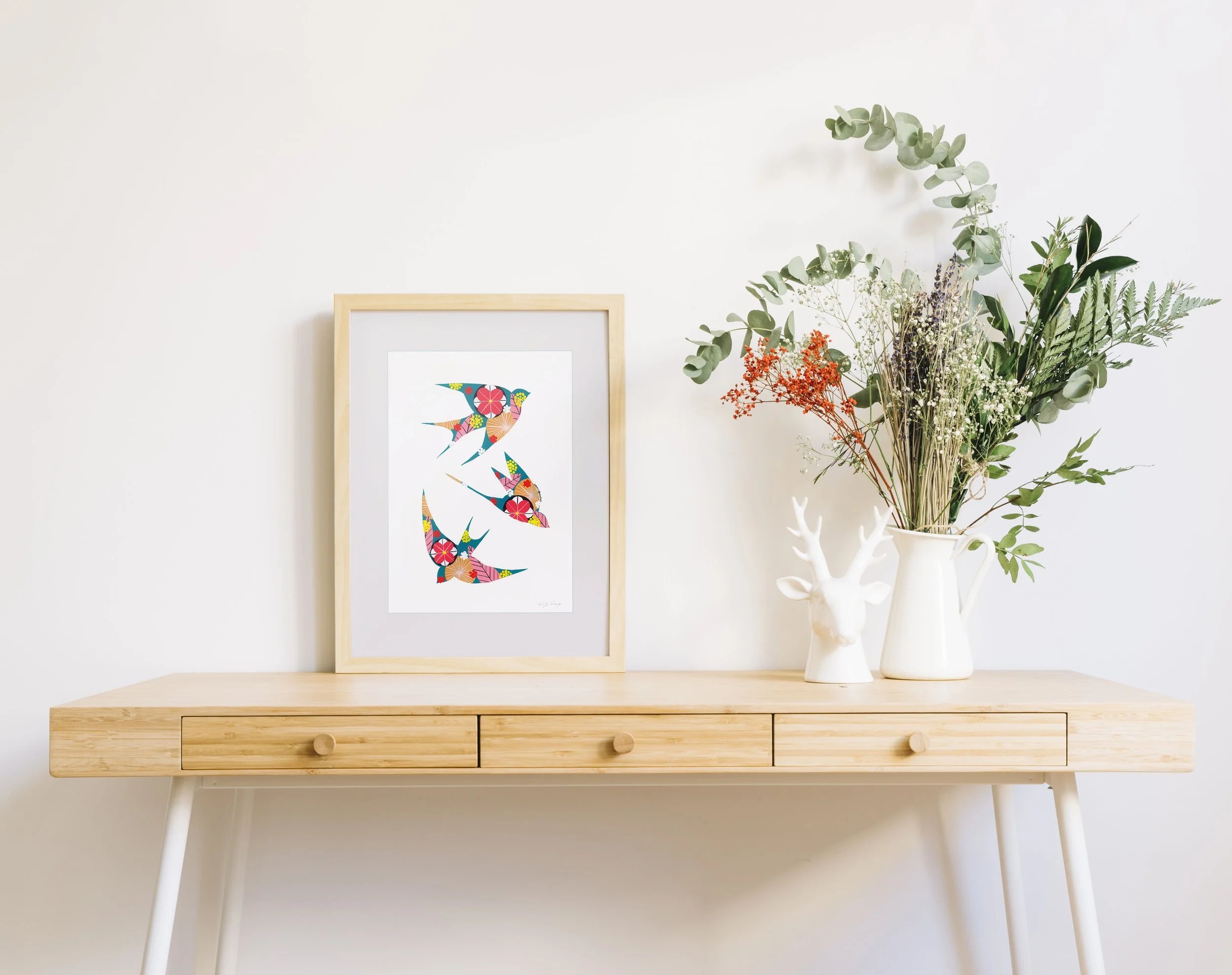 Swallows (Teal #2) - Fine art print by Lis Gonçalves. A modern and colourful take on a famous Portuguese icon.