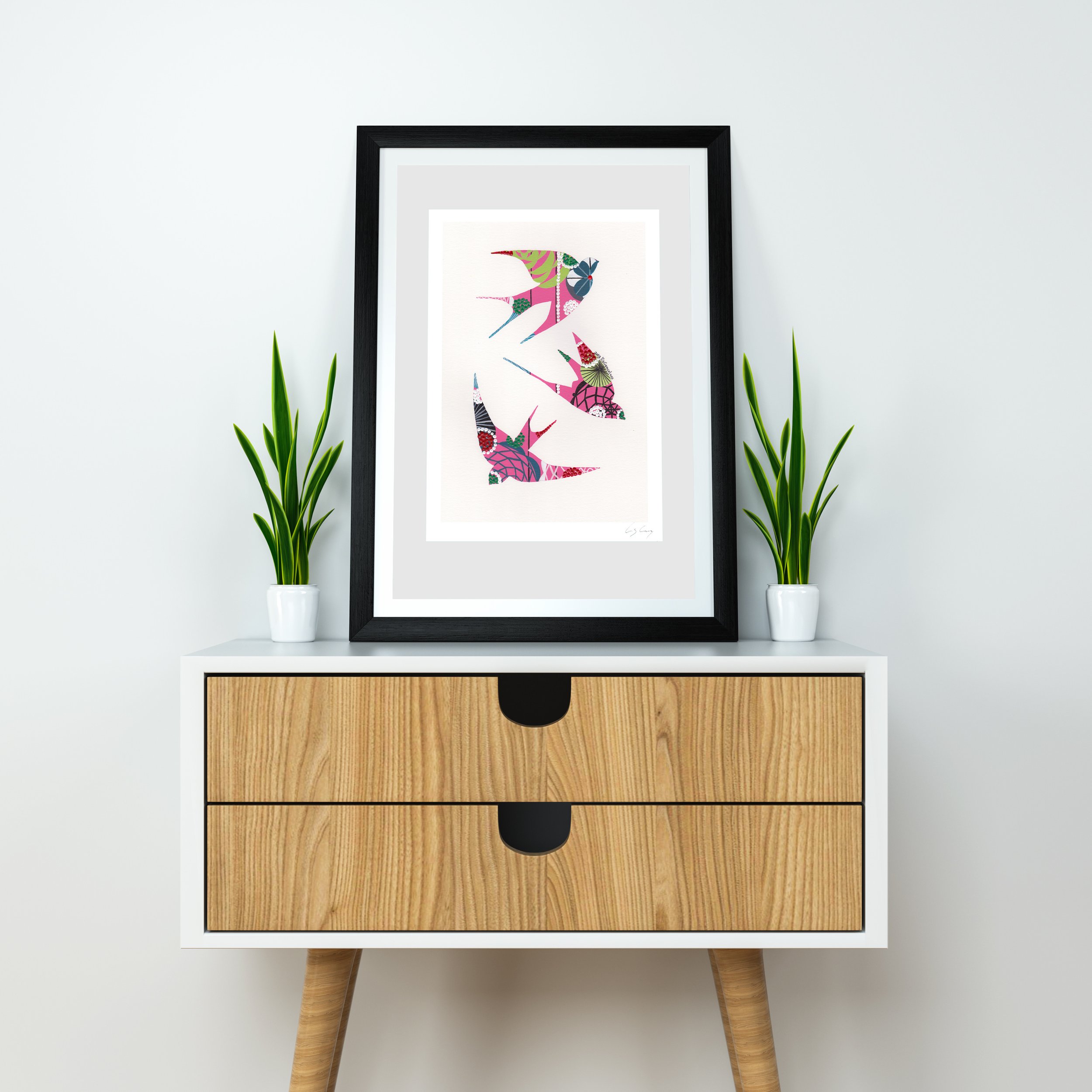 Swallows (Light Pink) - Fine art print by Lis Gonçalves. A modern and colourful take on a famous Portuguese icon.