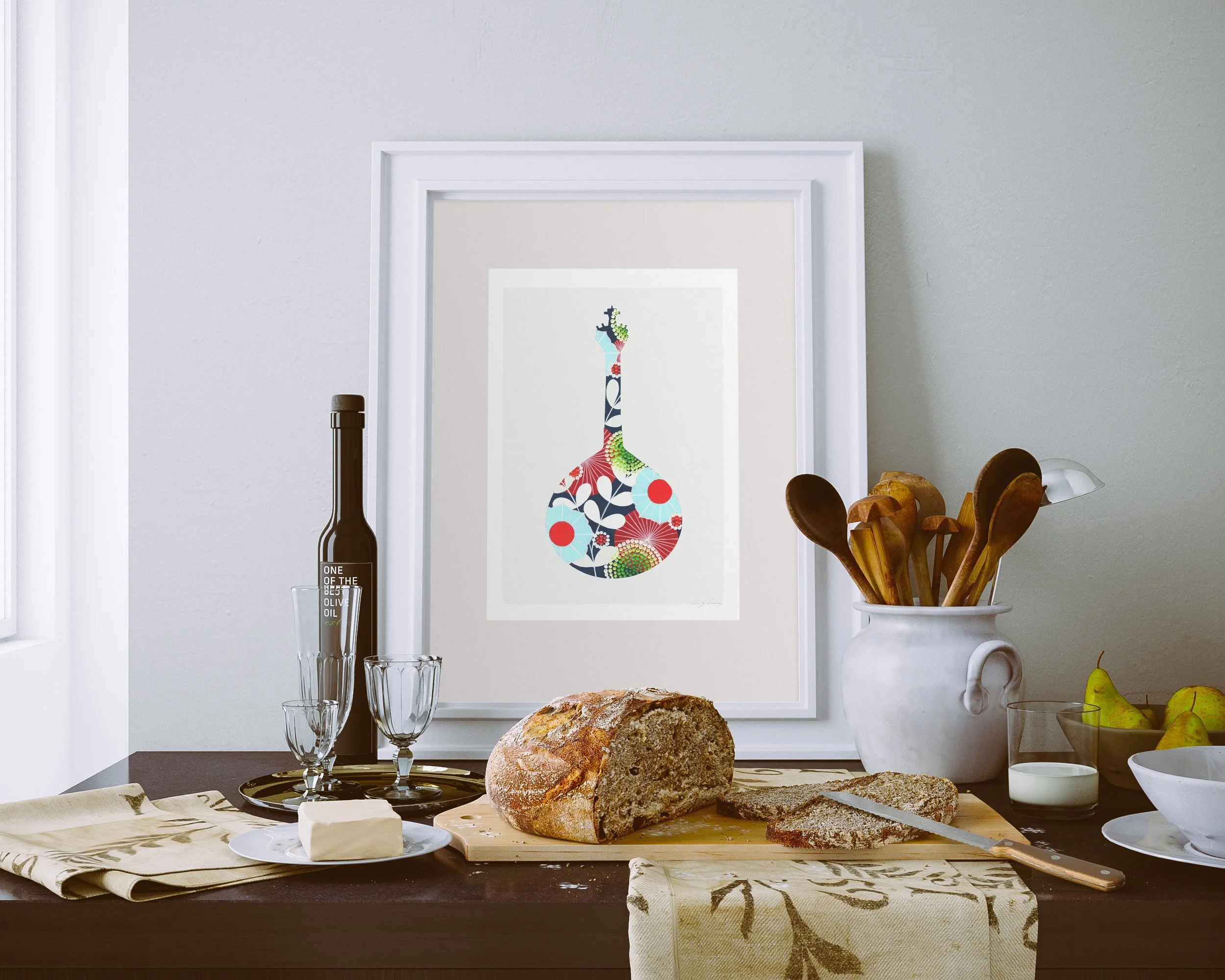 Portuguese Guitar (Navy #2) - Fine art print by Lis Gonçalves. A modern and colourful take on a famous Portuguese icon.