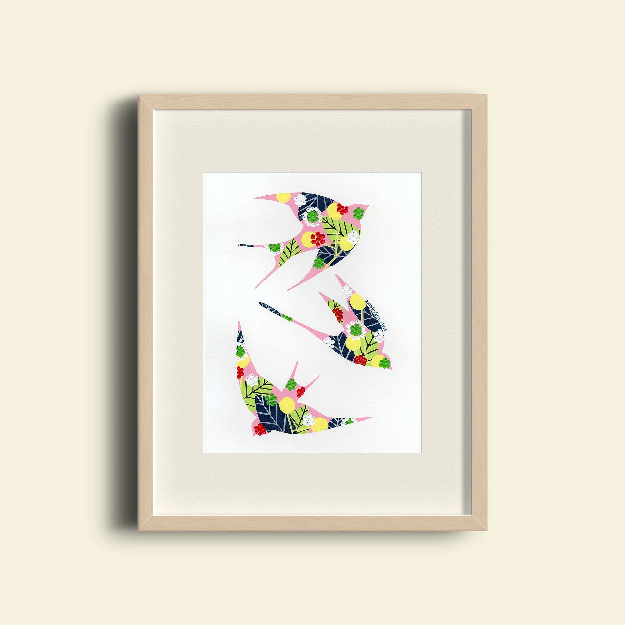 Swallows (Pink #2) - Fine art print by Lis Gonçalves. A modern and colourful take on a famous Portuguese icon.