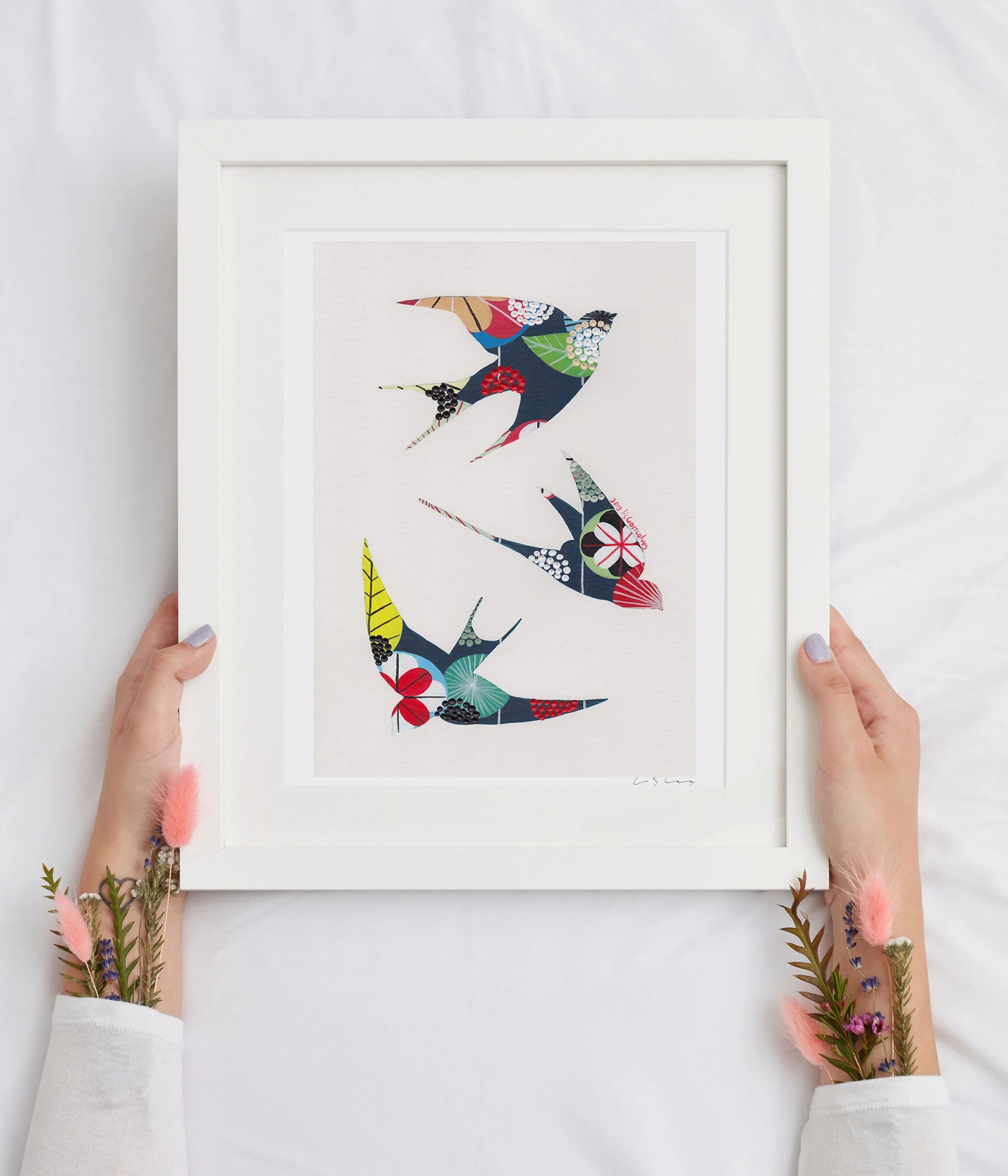 Swallows (Navy) - Fine art print by Lis Gonçalves. A modern and colourful take on a famous Portuguese icon.