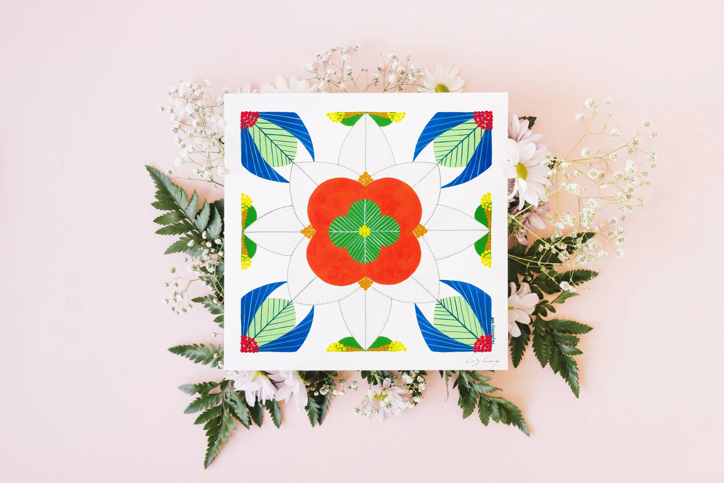 Portuguese Tiles (Mixed media - Orange)