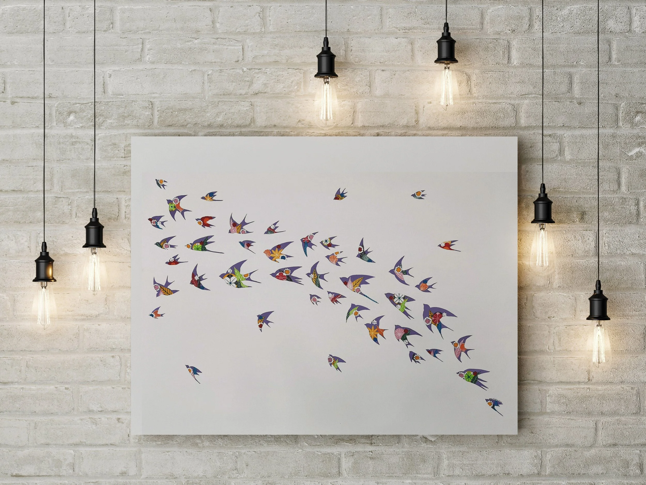 An original artwork, created by Portuguese artist Lis Gonçalves, Flight of Swallows is one of her most iconic works to date.
