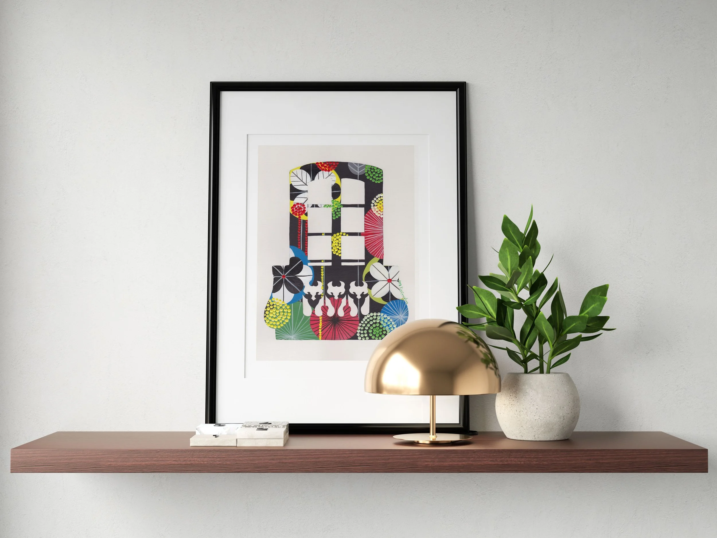 Lisbon Balcony (Black) - Fine art print by Lis Gonçalves. A modern and colourful take on a famous Portuguese icon.