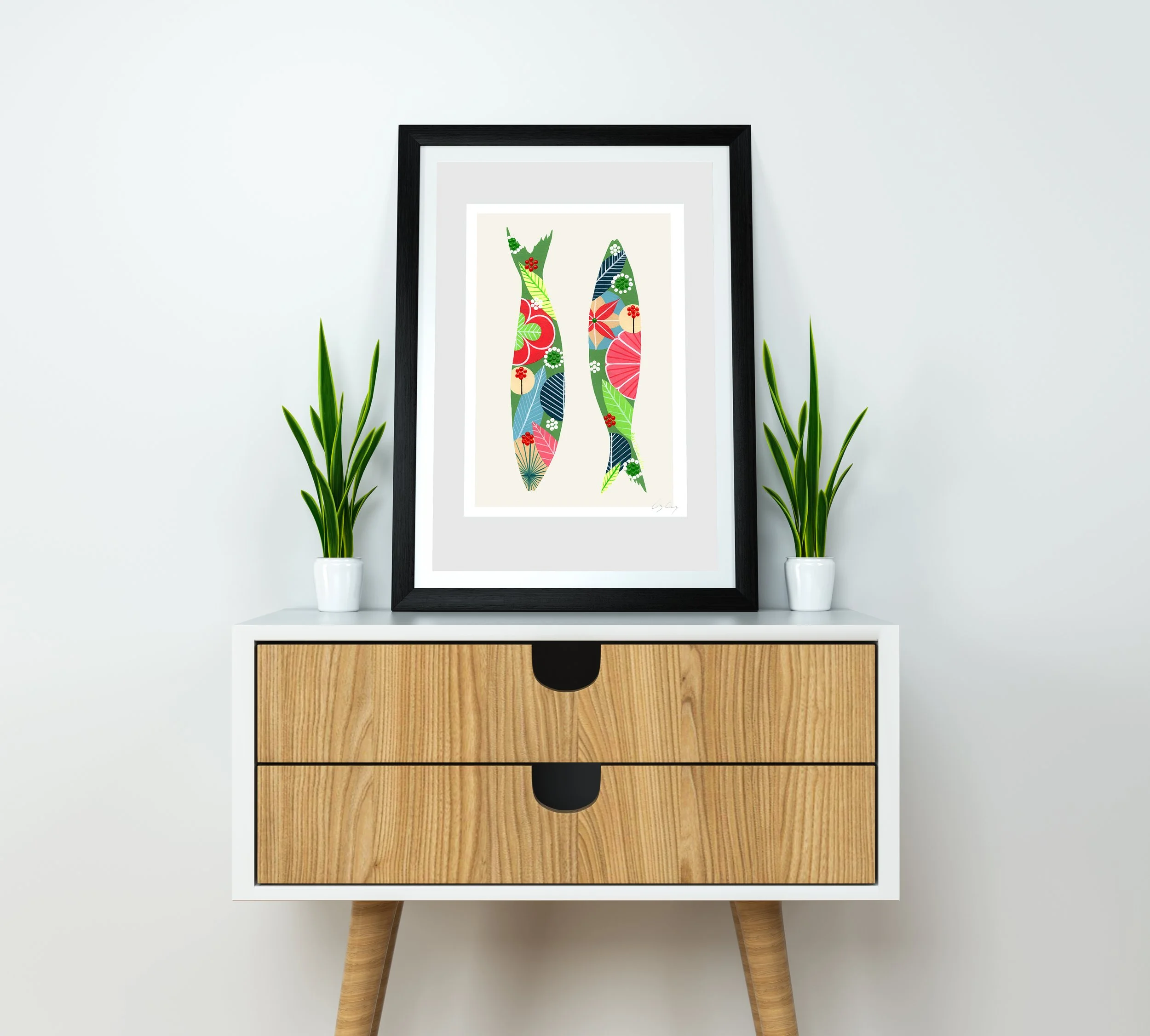 Sardines (Green #2) - Fine art print by Lis Gonçalves. A modern and colourful take on a famous Portuguese icon.