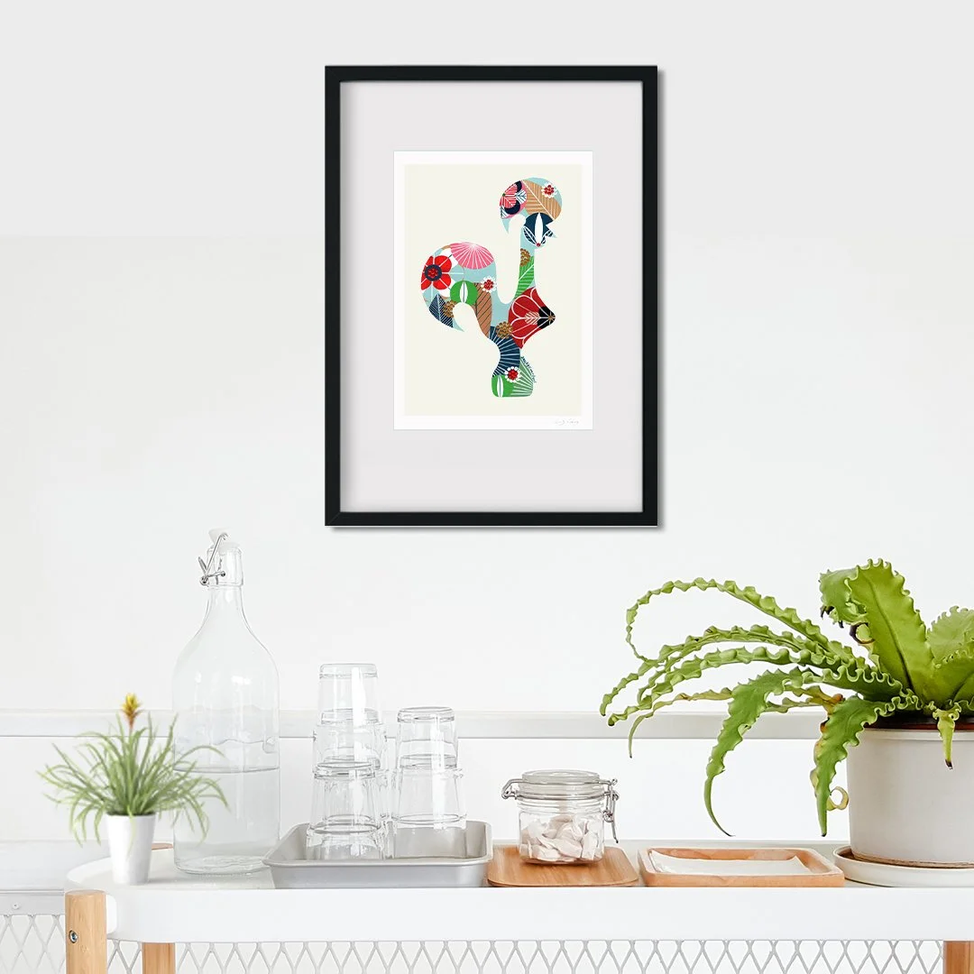Portuguese Rooster (Light Blue #1) - Fine art print by Lis Gonçalves. A modern and colourful take on a famous Portuguese icon.