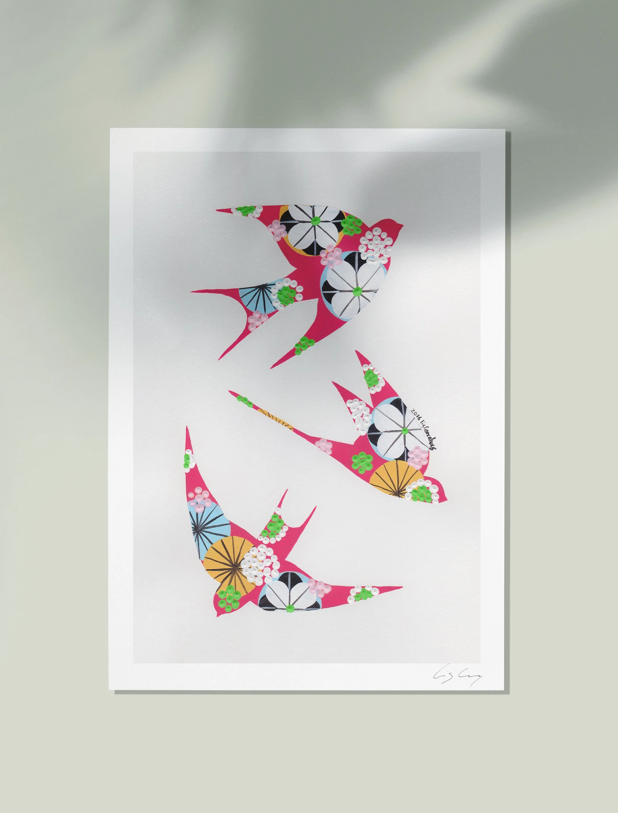 Swallows (Cerise) - Fine art print by Lis Gonçalves. A modern and colourful take on a famous Portuguese icon.