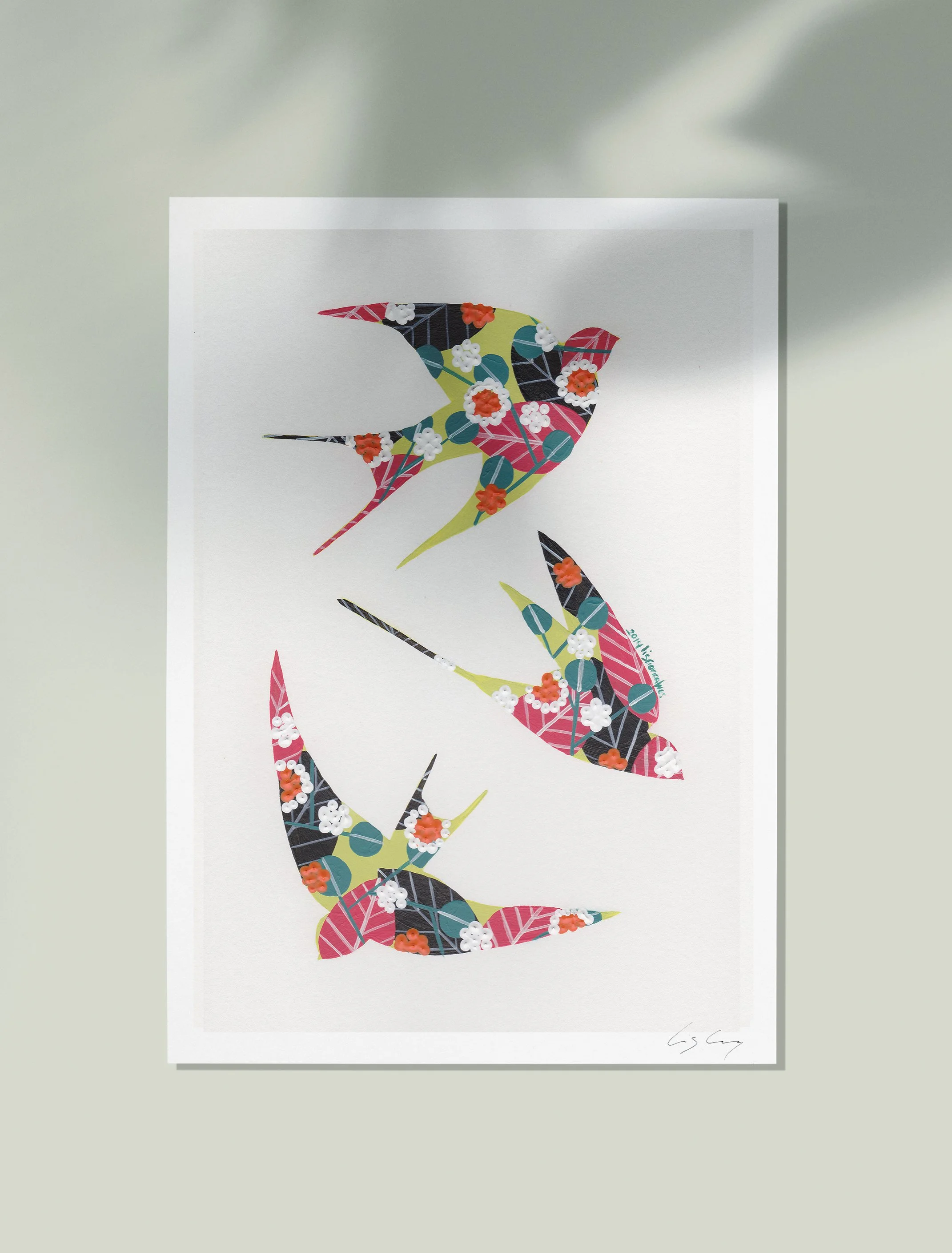 Swallows (Olive Green) - Fine art print by Lis Gonçalves. A modern and colourful take on a famous Portuguese icon.
