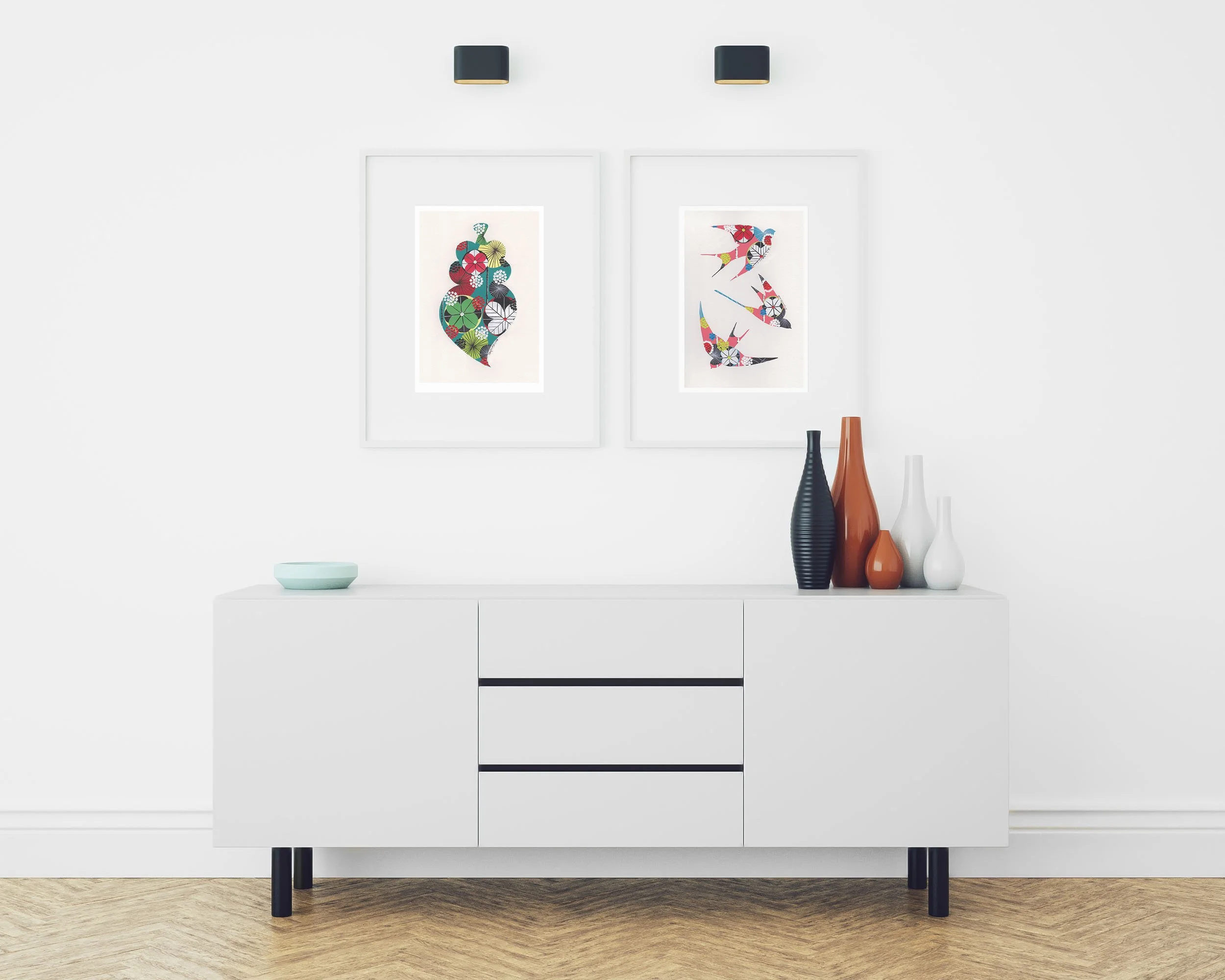 Swallows (Coral #2) - Fine art print by Lis Gonçalves. A modern and colourful take on a famous Portuguese icon.