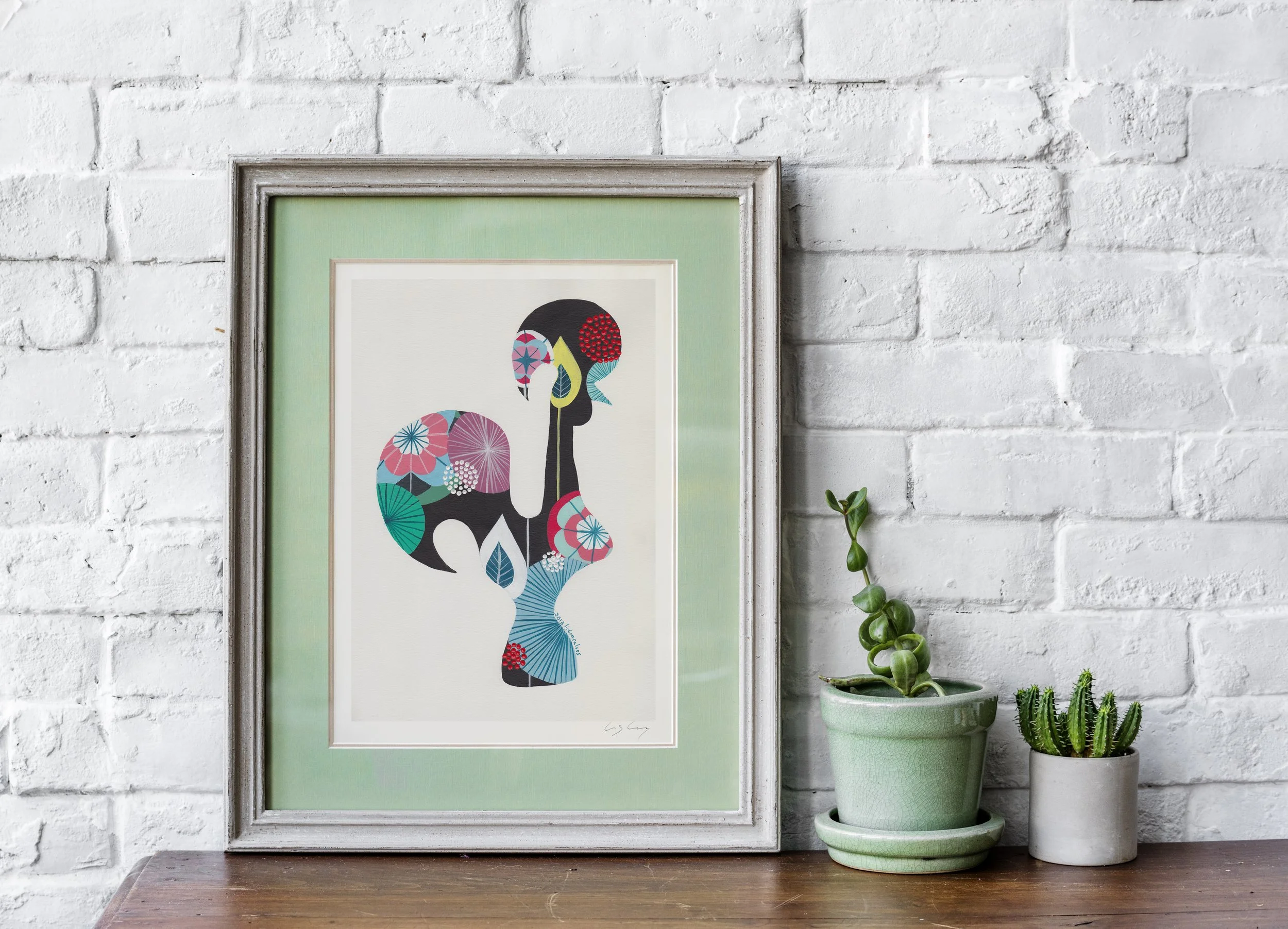 Portuguese Rooster (Black) - Fine art print by Lis Gonçalves. A modern and colourful take on a famous Portuguese icon.