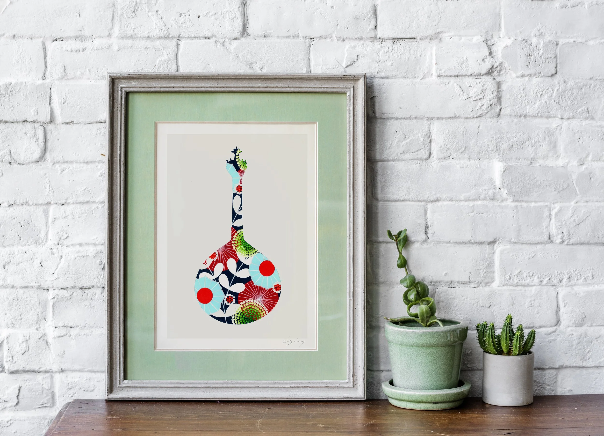 Portuguese Guitar (Navy #2) - Fine art print by Lis Gonçalves. A modern and colourful take on a famous Portuguese icon.