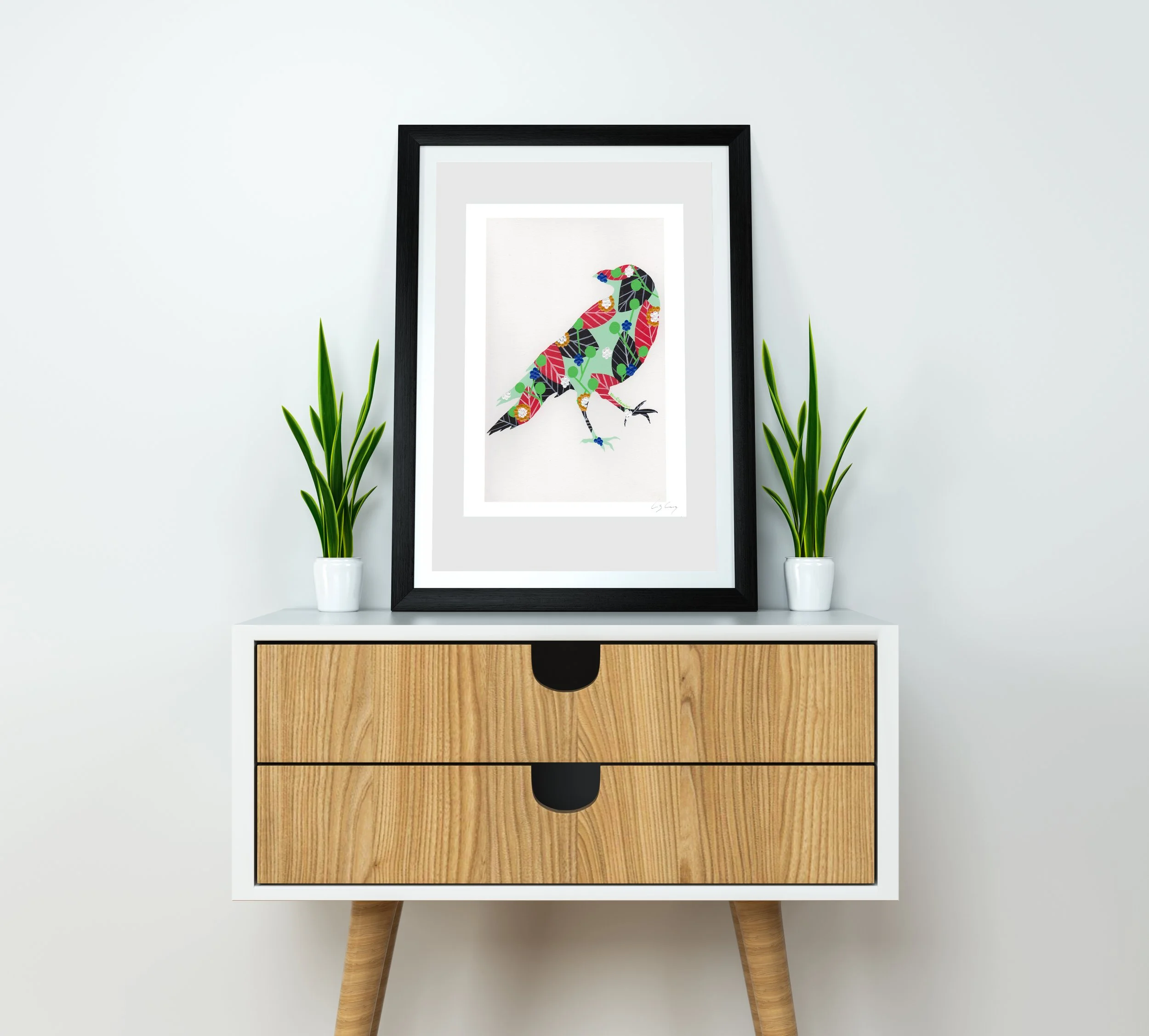 Raven (Aqua Green) - Fine art print by Lis Gonçalves. A modern and colourful take on a famous Portuguese icon.