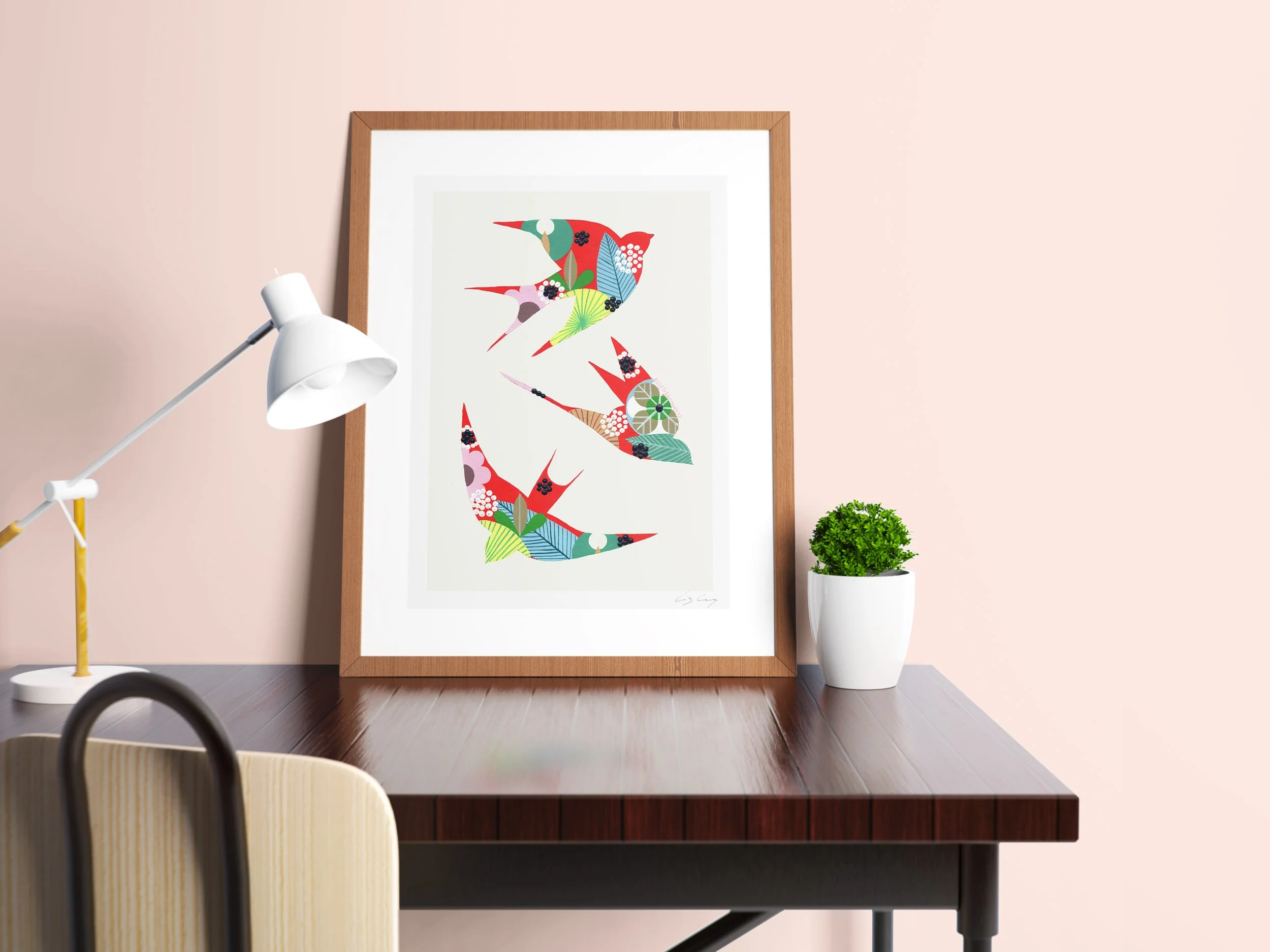 Swallows (Red #2) - Fine art print by Lis Gonçalves. A modern and colourful take on a famous Portuguese icon.