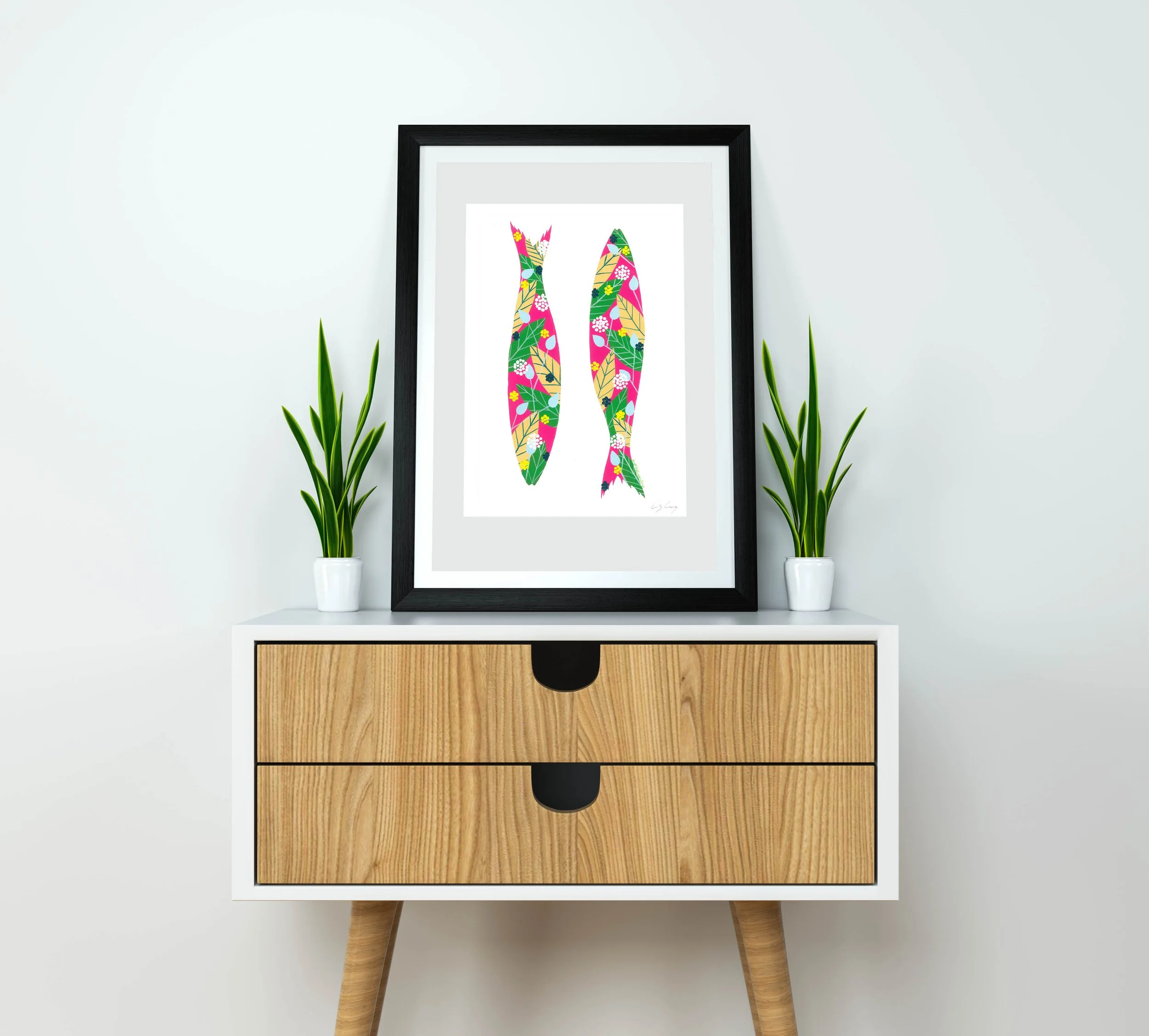 Sardines (Fuchsia) - Fine art print by Lis Gonçalves. A modern and colourful take on a famous Portuguese icon.