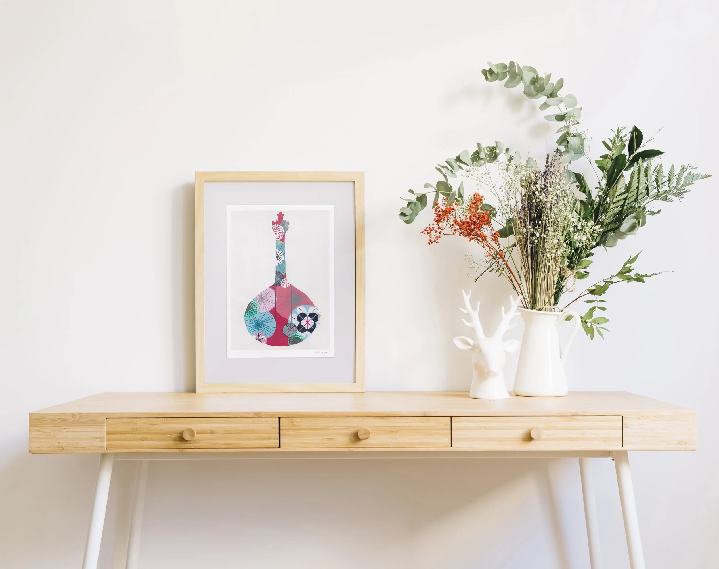Portuguese Guitar (Crimson) - Fine art print by Lis Gonçalves. A modern and colourful take on a famous Portuguese icon.