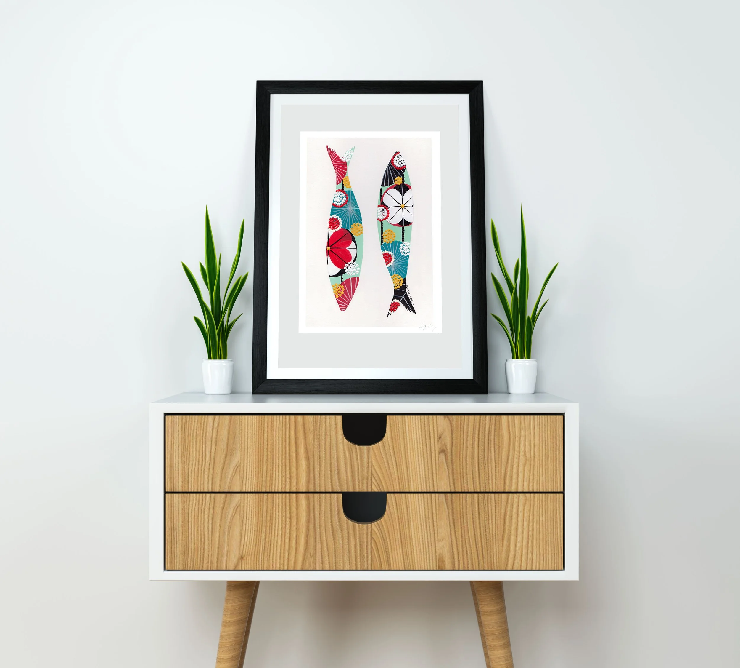 Sardines (Aqua Blue #2) - Fine art print by Lis Gonçalves. A modern and colourful take on a famous Portuguese icon.