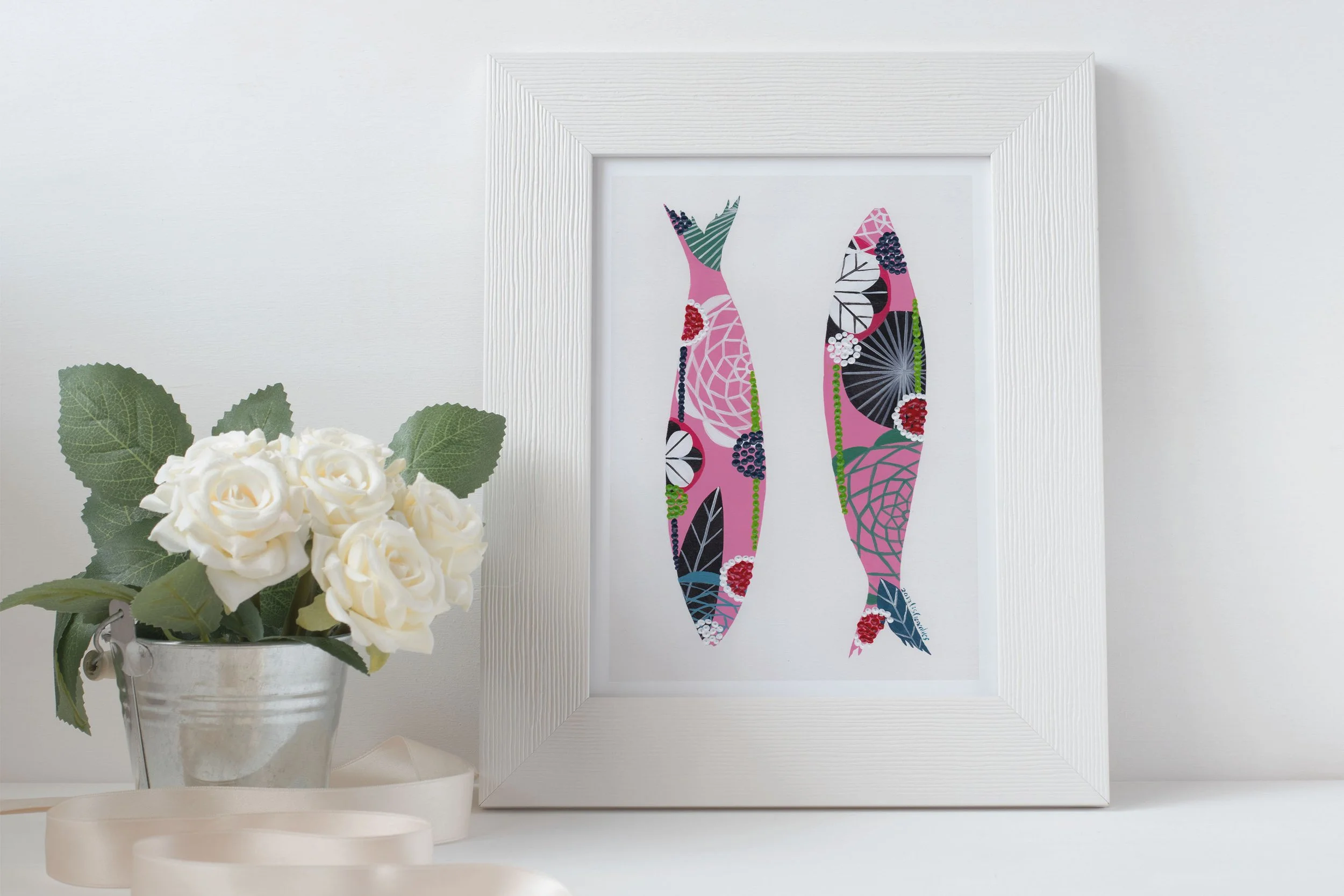 Sardines (Light Pink) - Fine art print by Lis Gonçalves. A modern and colourful take on a famous Portuguese icon.