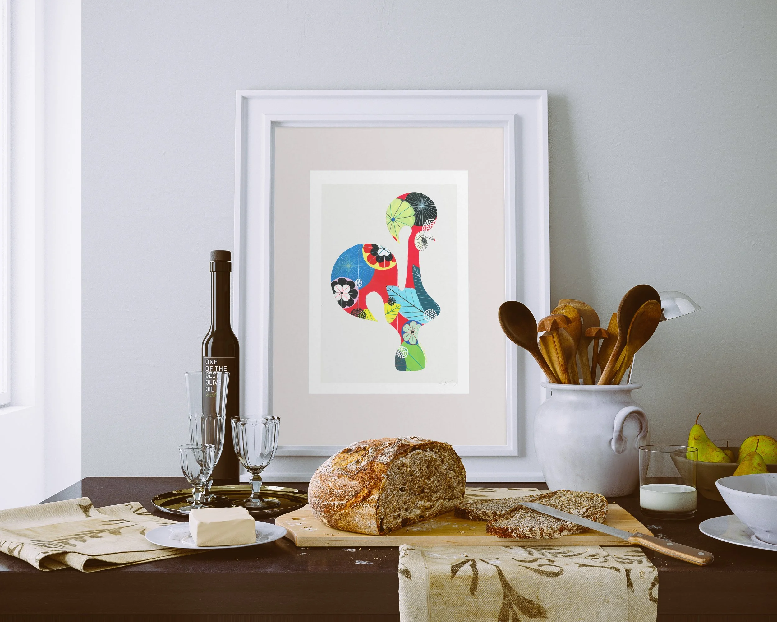 Portuguese Rooster (Terracota) - Fine art print by Lis Gonçalves. A modern and colourful take on a famous Portuguese icon.